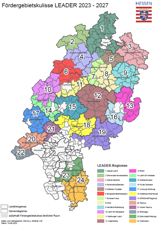 LEADER-Regionen und Landkreise in Hessen