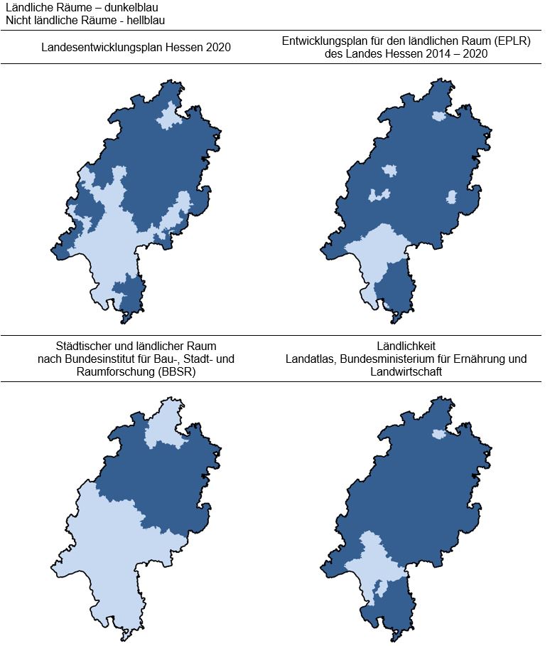 Abgrenzung ländlicher Räume in Hessen, © HMUKLV, Quelle: HA Hessen Agentur, Kartengrundlage: GfK GeoMarketing