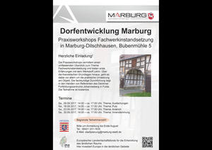 Praxisworkshops Fachwerkinstandsetzung, Plakat, Universitätsstadt Marburg - Stadtplanung